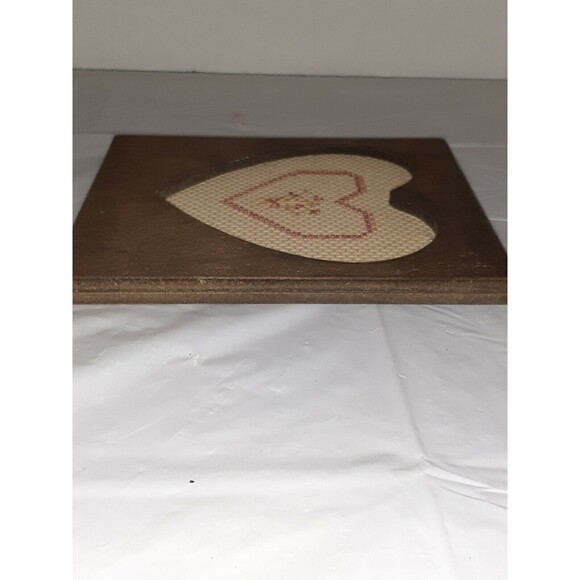 Vtg Handmade Rustic Wood Heart Frame Cross Stitch Heart Boho Country - Picture 5 of 9